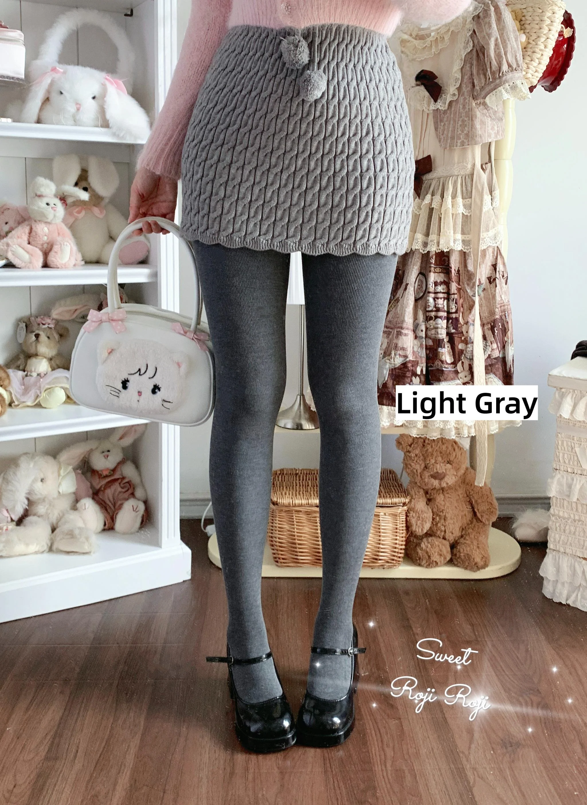 Roji Roji - Kawaii Lolita Fleece-Lined Tights, Multiple Colors - Image 8