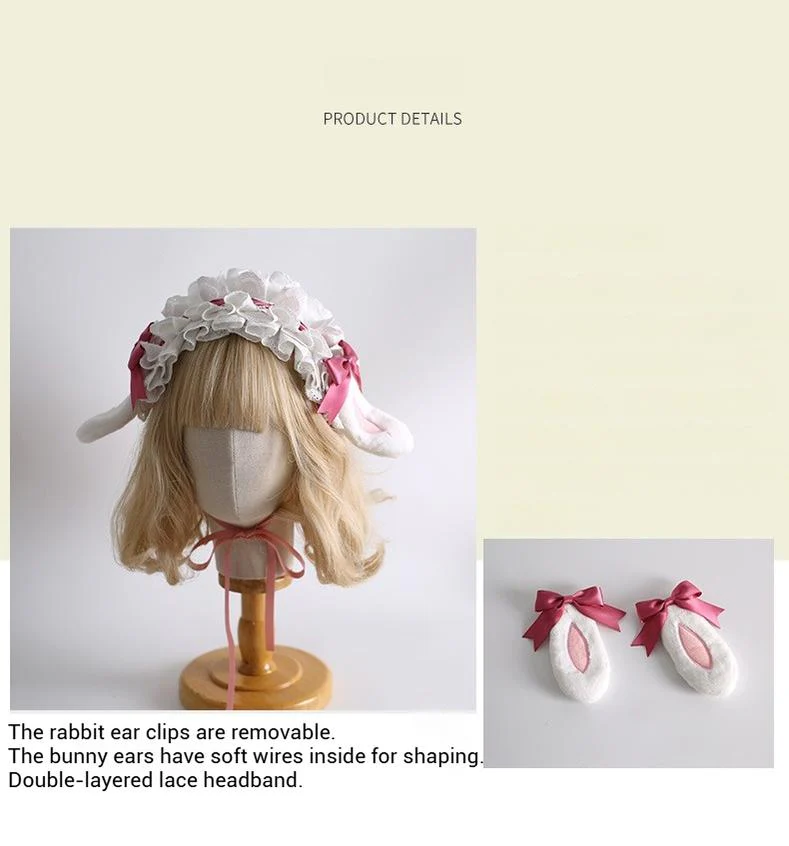 Xiaogui - Kawaii Lolita Headband with Bunny Ear Clip - Image 9