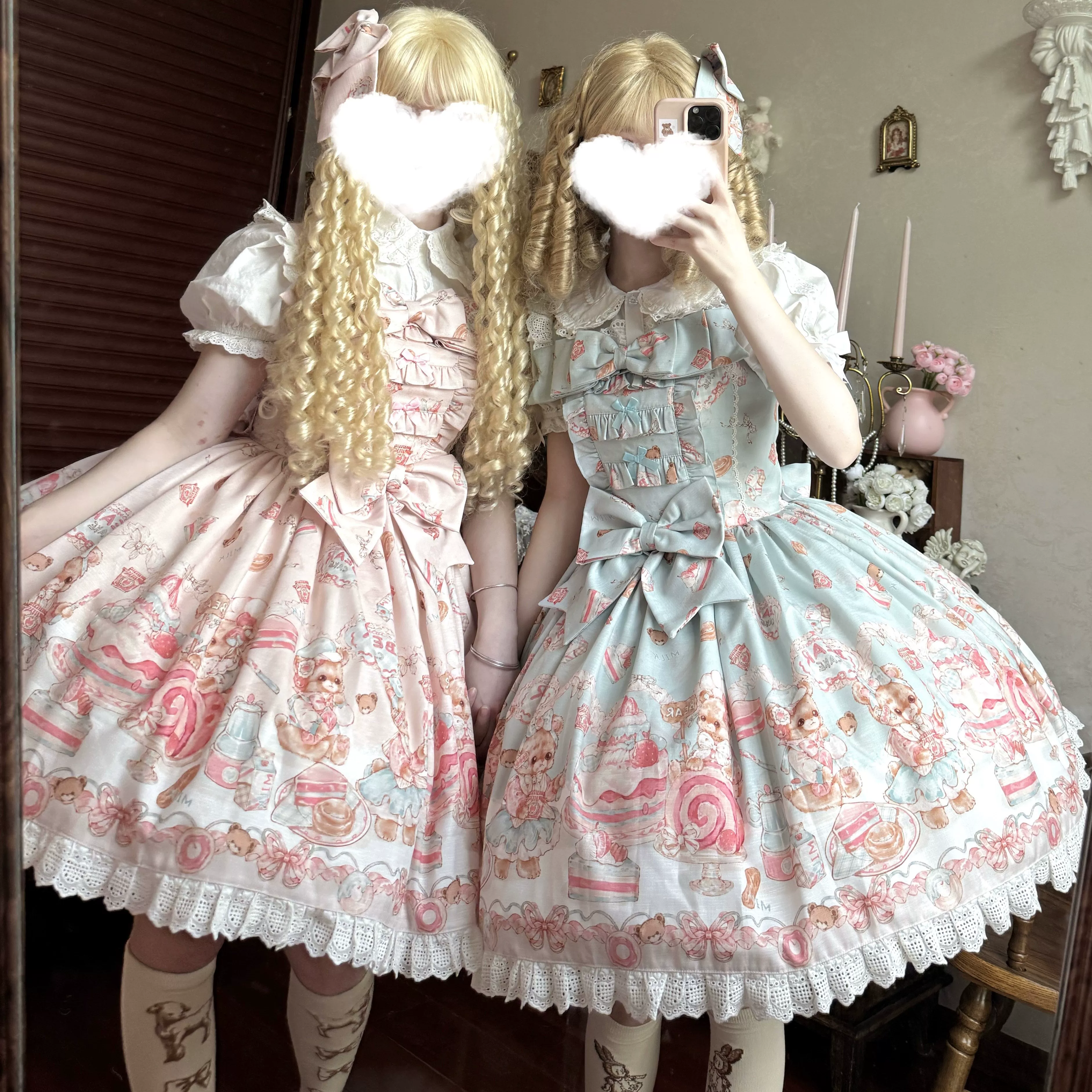 Strawberry Dessert Bear - Kawaii Lolita JSK, Bear and Dessert Print - Image 3