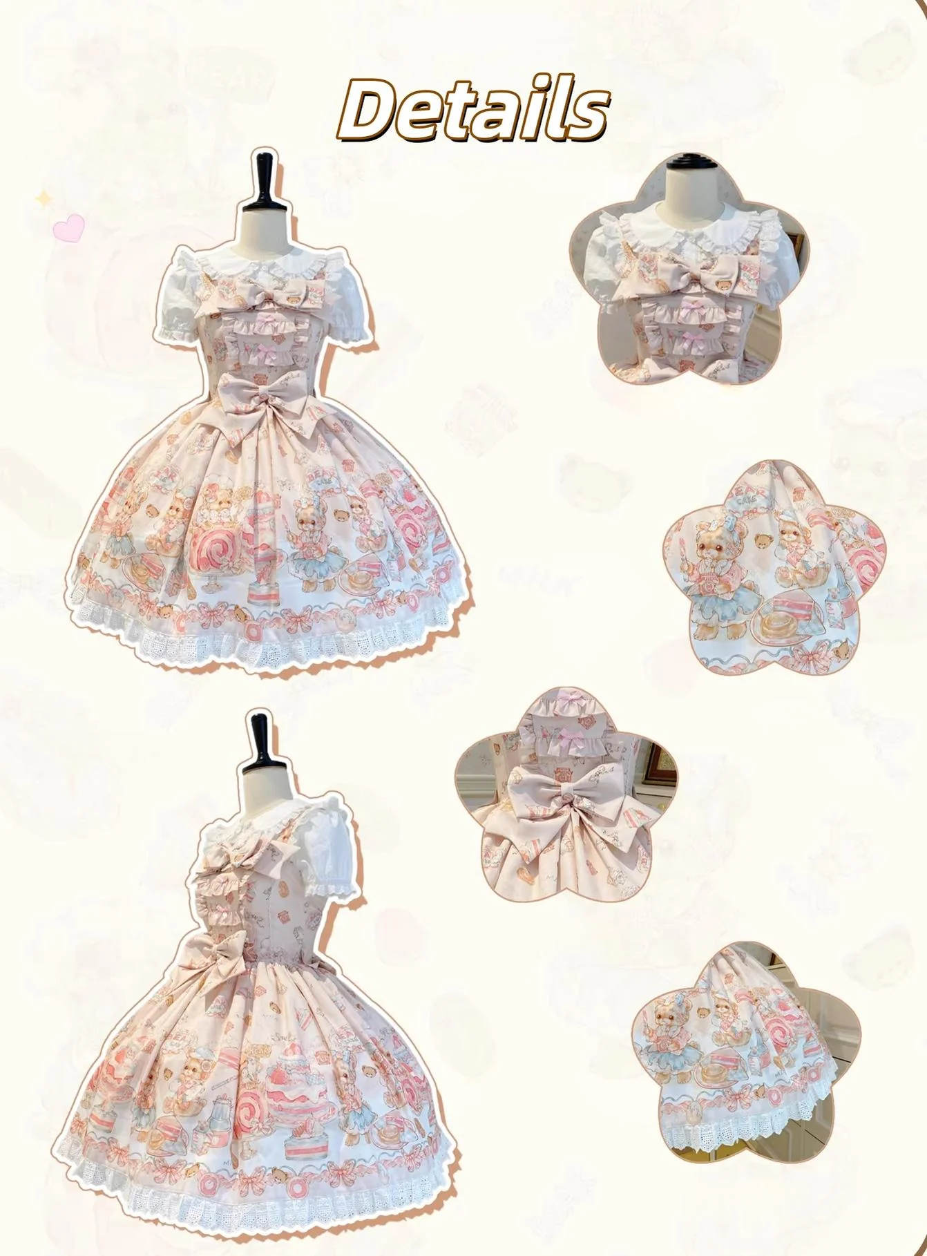 Strawberry Dessert Bear - Kawaii Lolita JSK, Bear and Dessert Print - Image 9