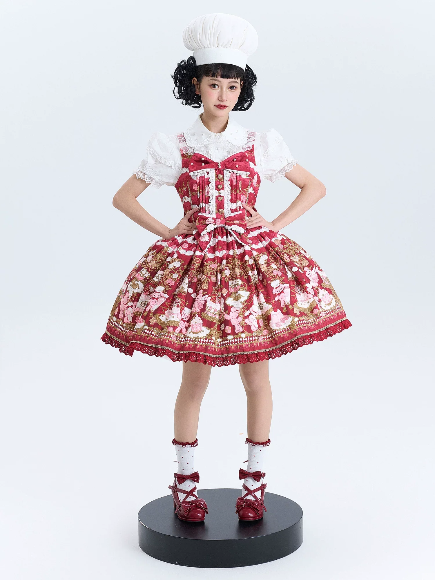 Sugar Festivaly - Kawaii Lolita JSK Dress, Cake & Bear Print - Image 16