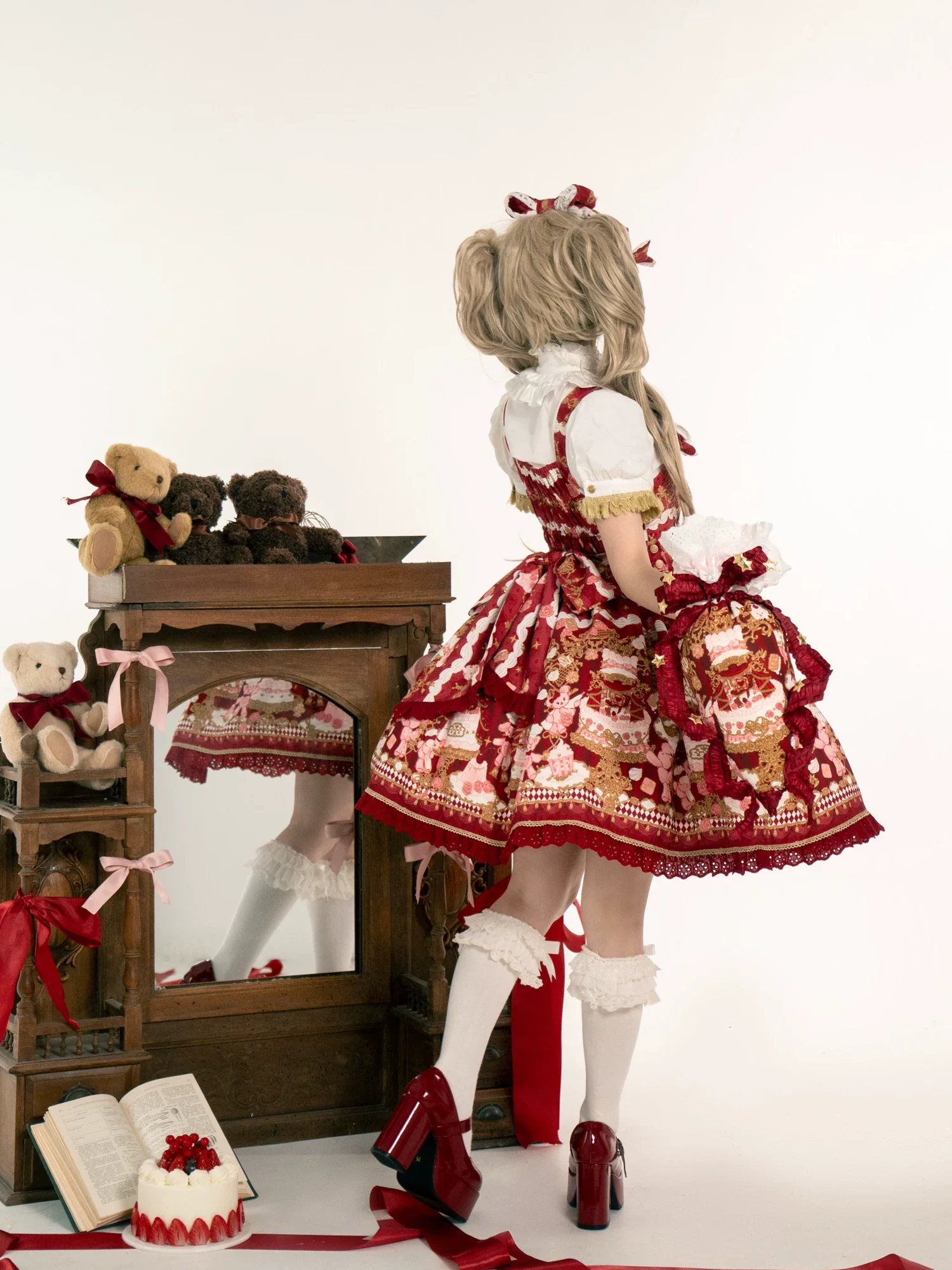 Sugar Festivaly - Kawaii Lolita JSK Dress, Cake & Bear Print - Image 17
