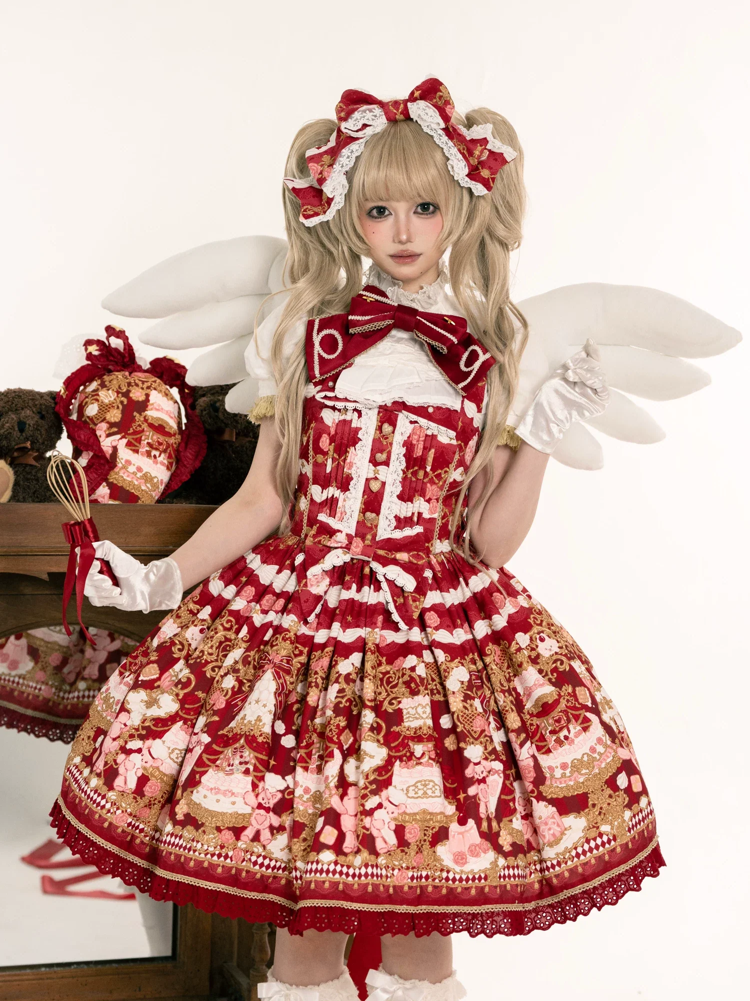 Sugar Festivaly - Kawaii Lolita JSK Dress, Cake & Bear Print - Image 18
