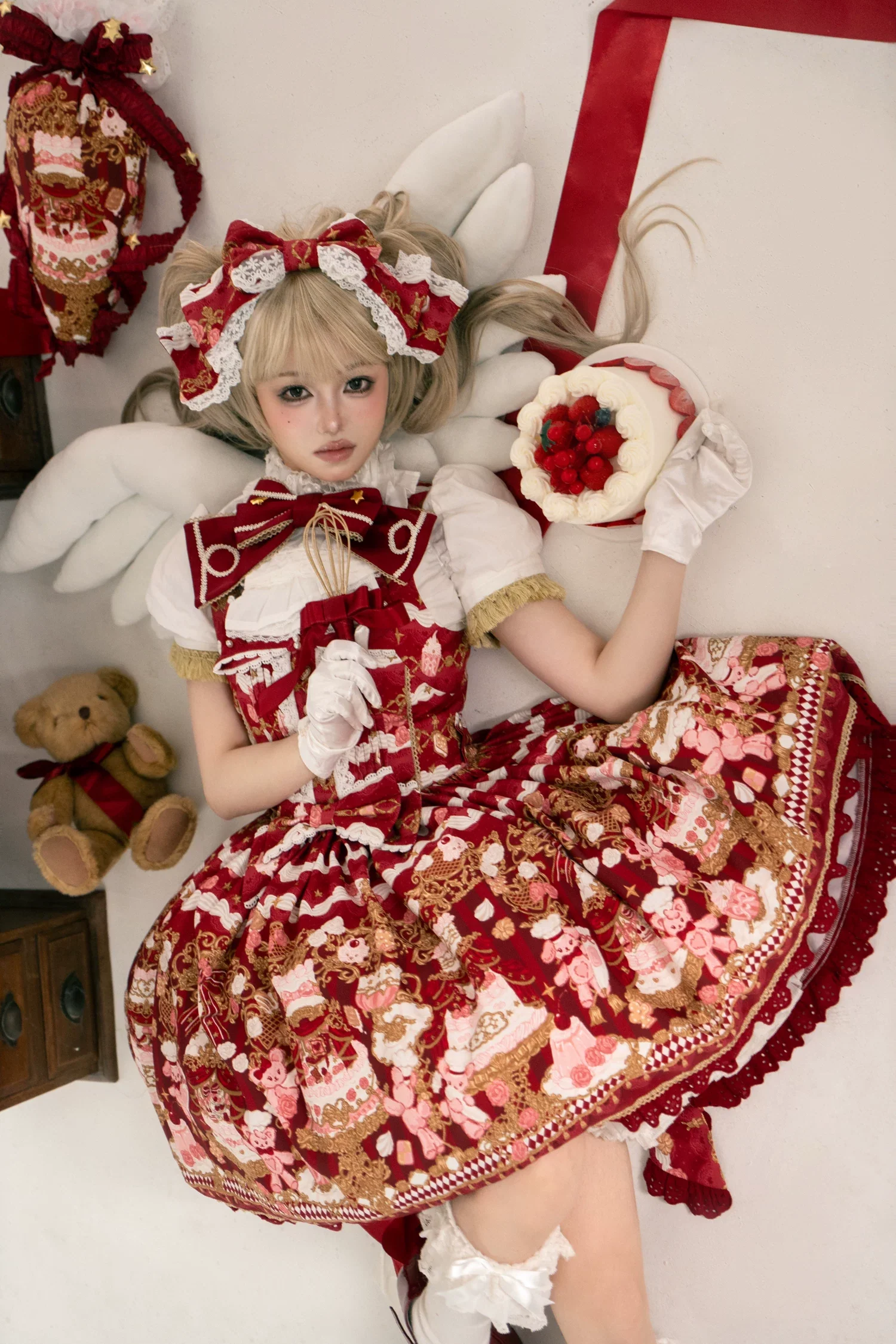 Sugar Festivaly - Kawaii Lolita JSK Dress, Cake & Bear Print - Image 19