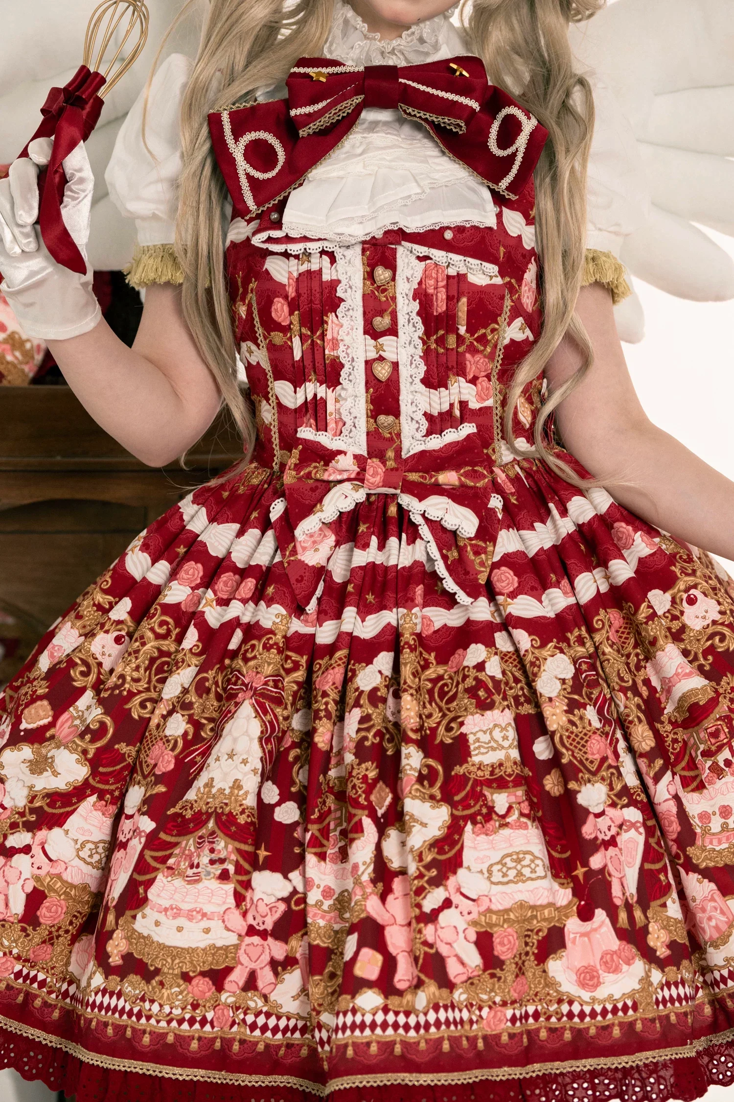 Sugar Festivaly - Kawaii Lolita JSK Dress, Cake & Bear Print - Image 20