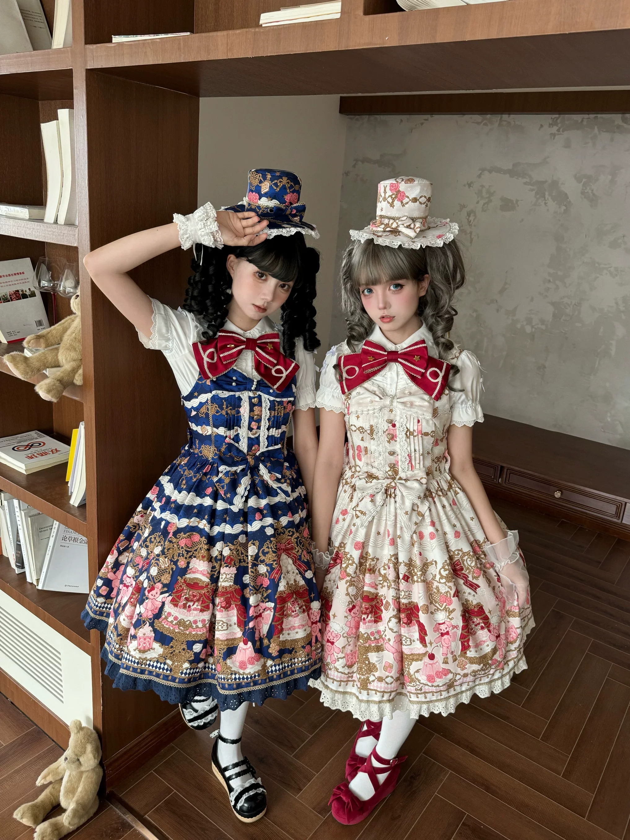 Sugar Festivaly - Kawaii Lolita JSK Dress, Cake & Bear Print - Image 25