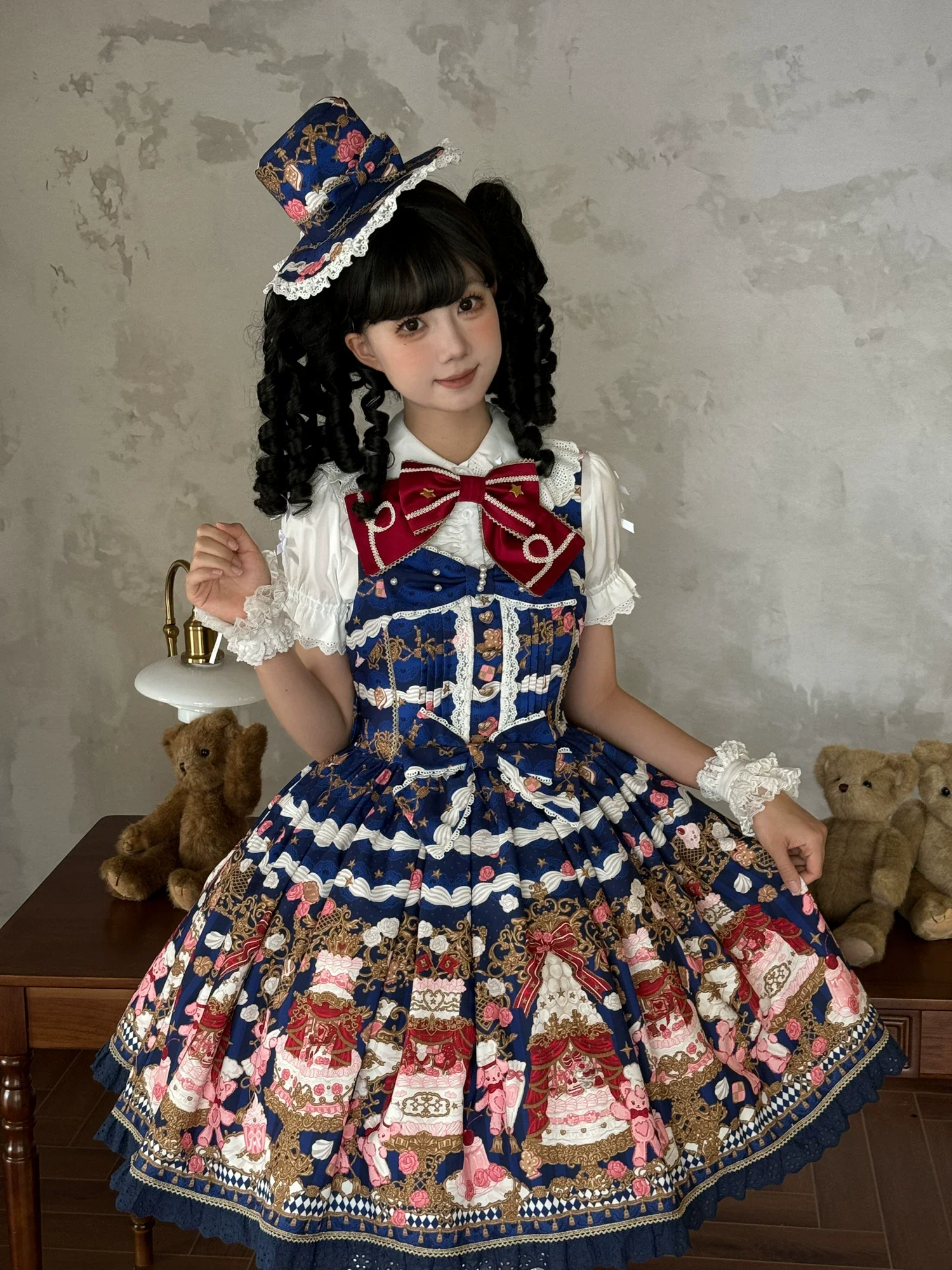 Sugar Festivaly - Kawaii Lolita JSK Dress, Cake & Bear Print - Image 27