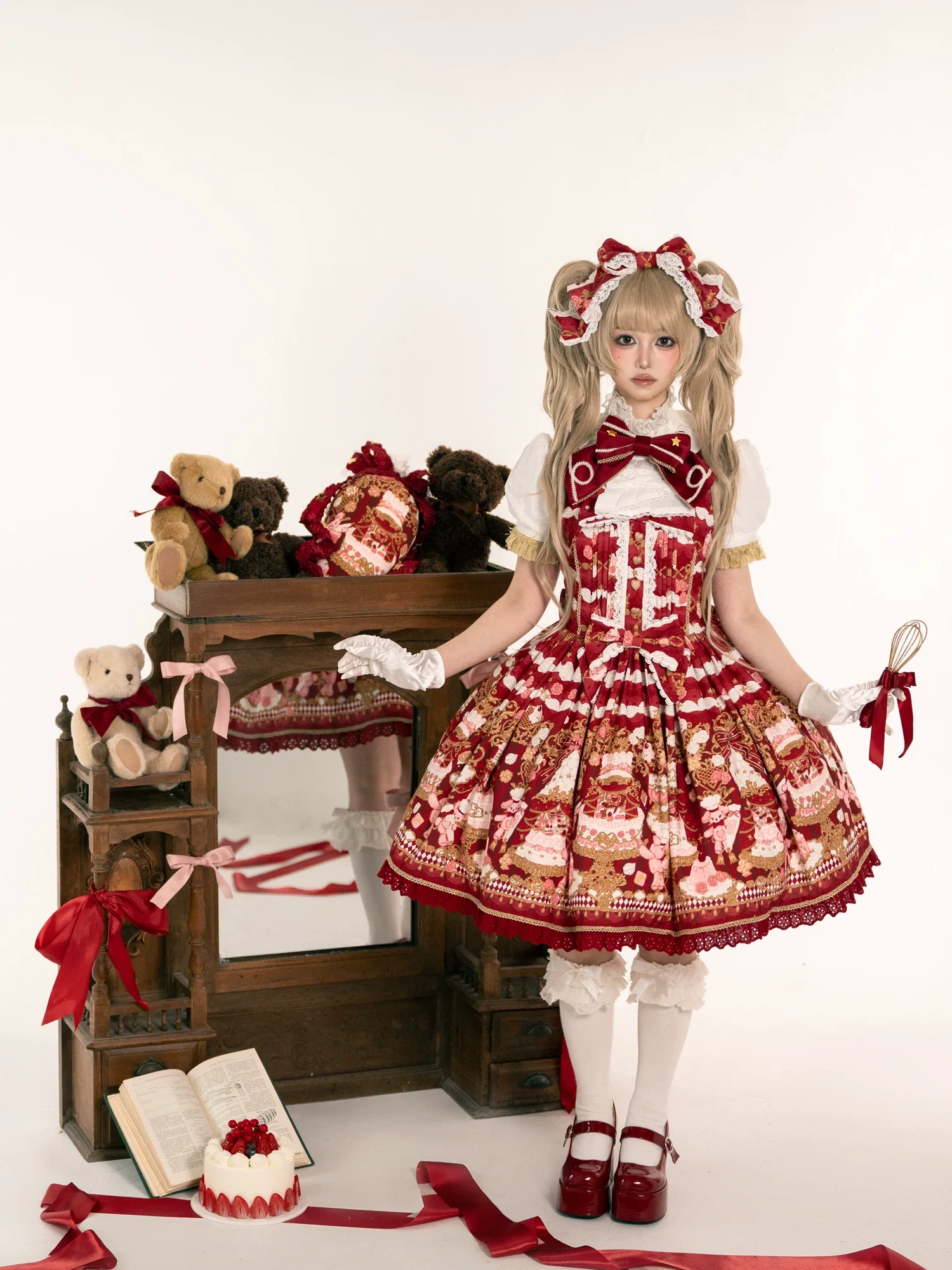Sugar Festivaly - Kawaii Lolita JSK Dress, Cake & Bear Print - Image 3