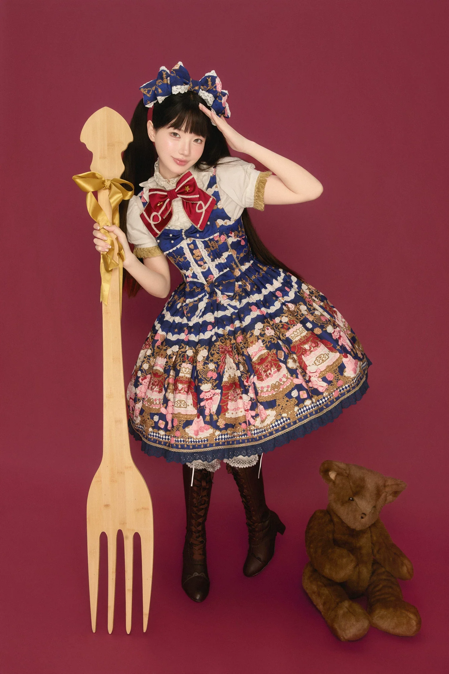 Sugar Festivaly - Kawaii Lolita JSK Dress, Cake & Bear Print - Image 31