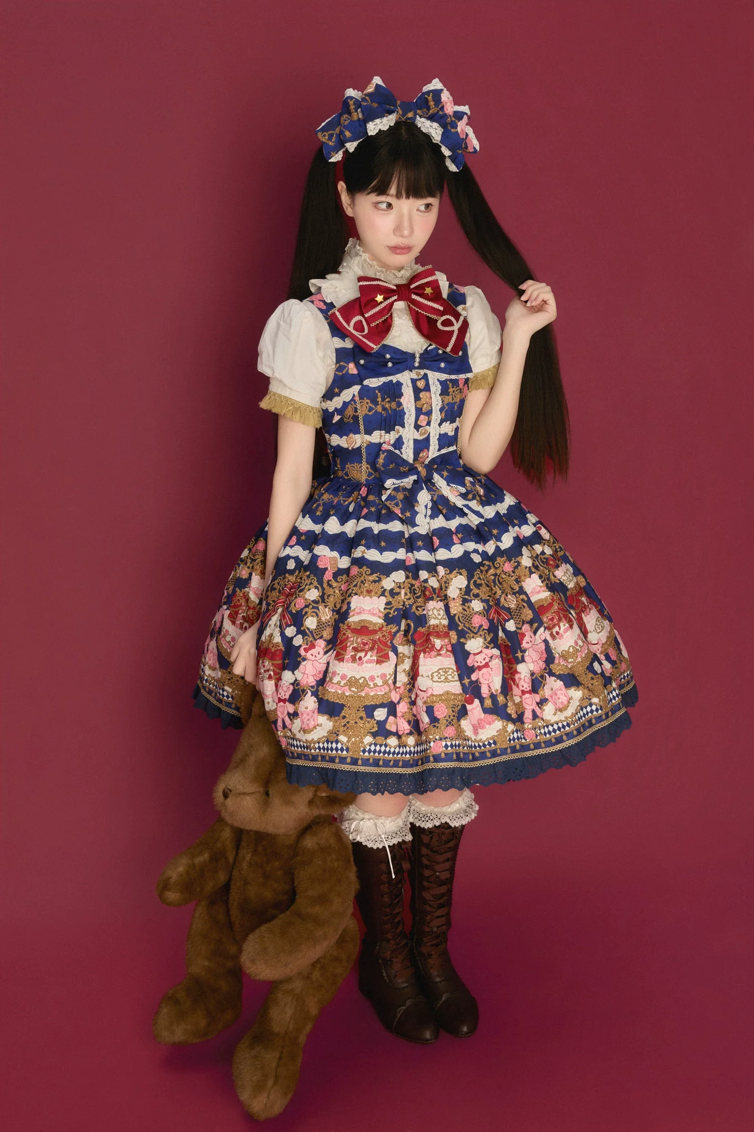 Sugar Festivaly - Kawaii Lolita JSK Dress, Cake & Bear Print - Image 32