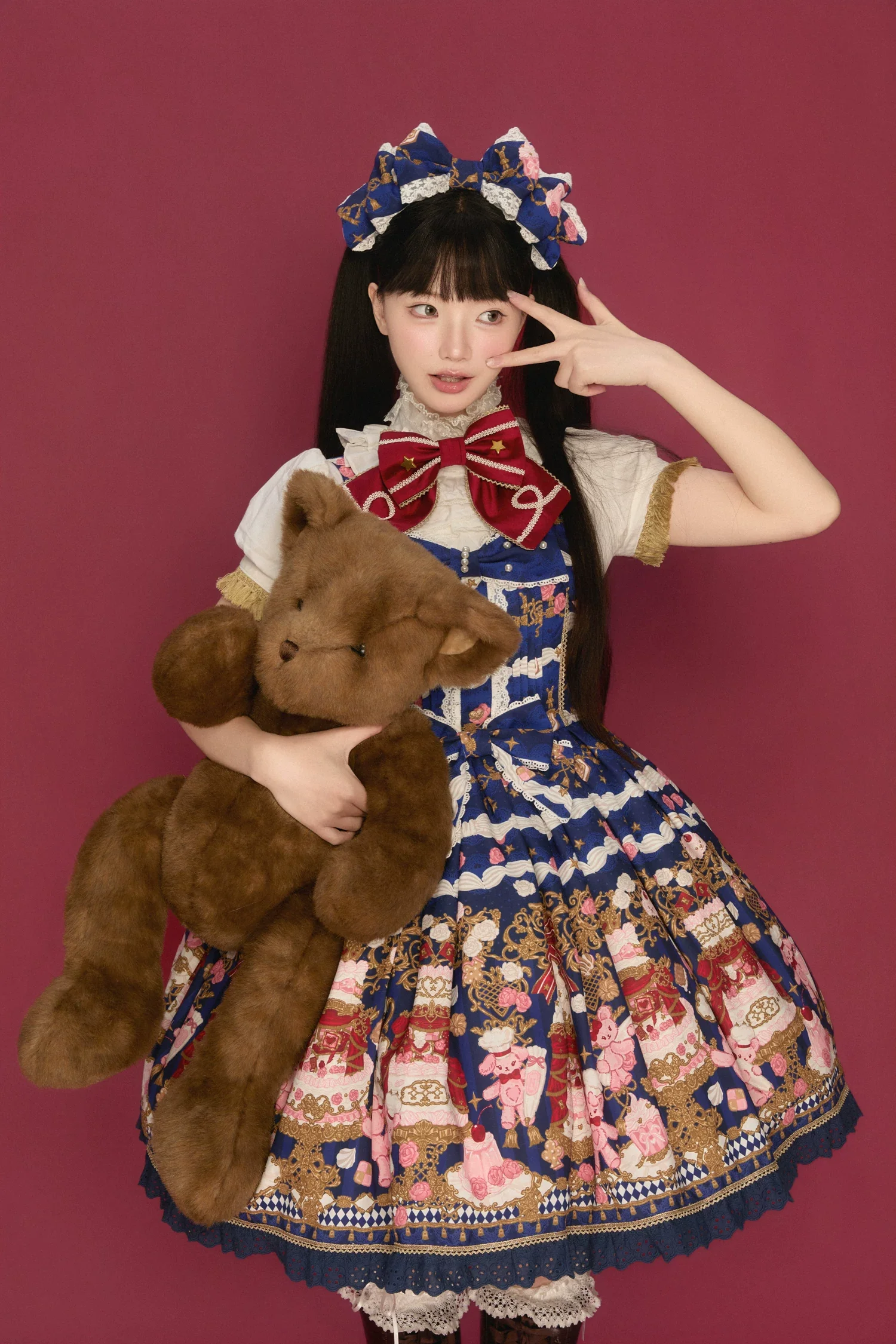 Sugar Festivaly - Kawaii Lolita JSK Dress, Cake & Bear Print - Image 33