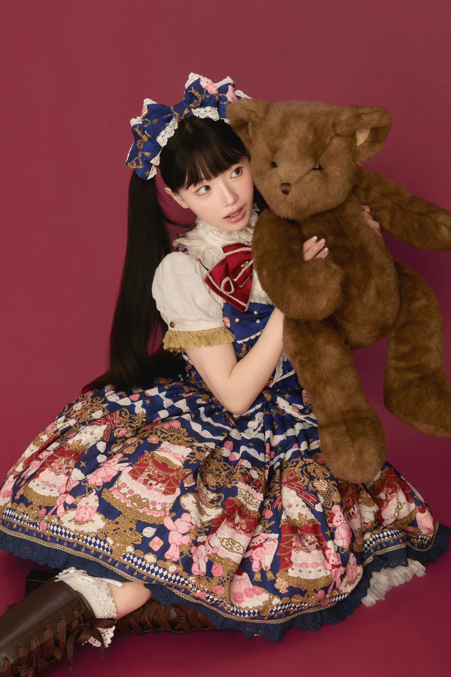 Sugar Festivaly - Kawaii Lolita JSK Dress, Cake & Bear Print - Image 34