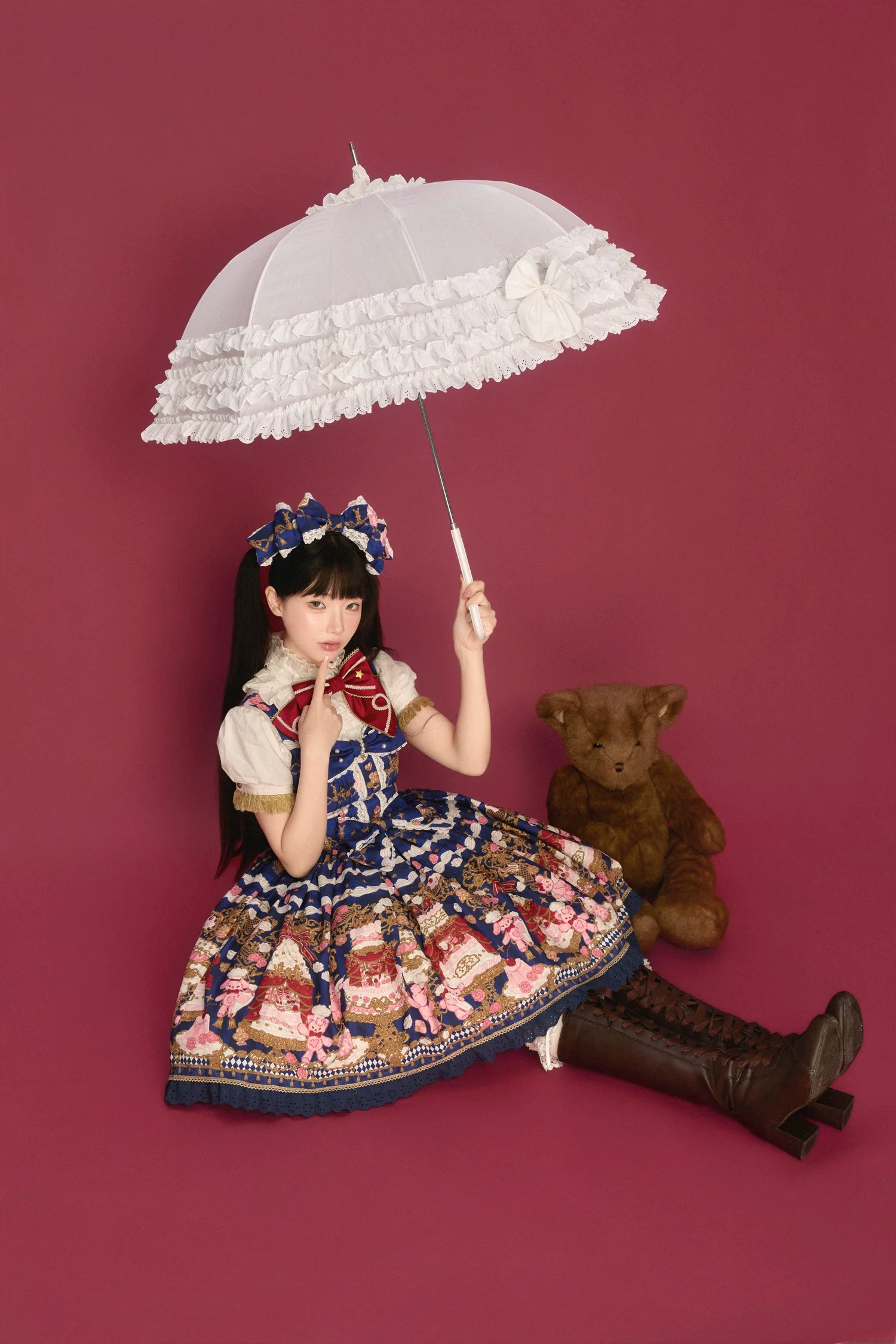 Sugar Festivaly - Kawaii Lolita JSK Dress, Cake & Bear Print - Image 35