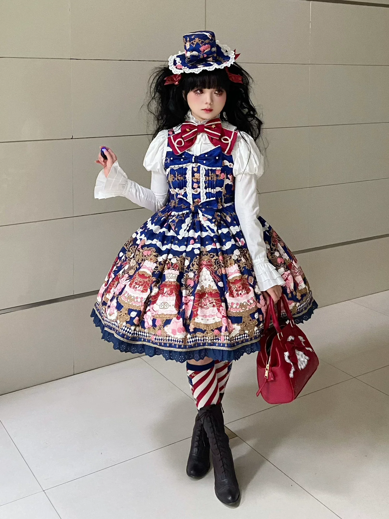Sugar Festivaly - Kawaii Lolita JSK Dress, Cake & Bear Print - Image 36