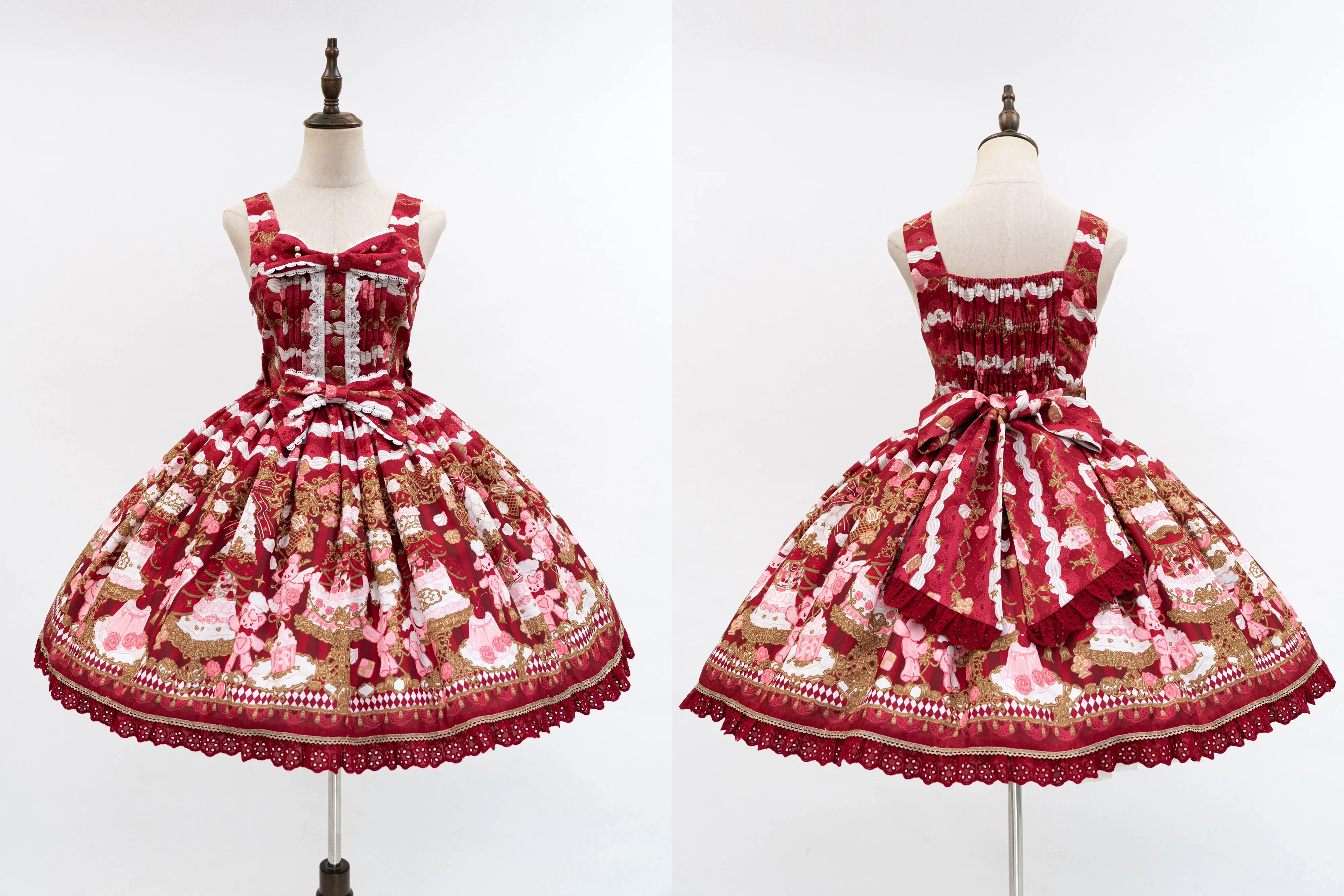 Sugar Festivaly - Kawaii Lolita JSK Dress, Cake & Bear Print - Image 4