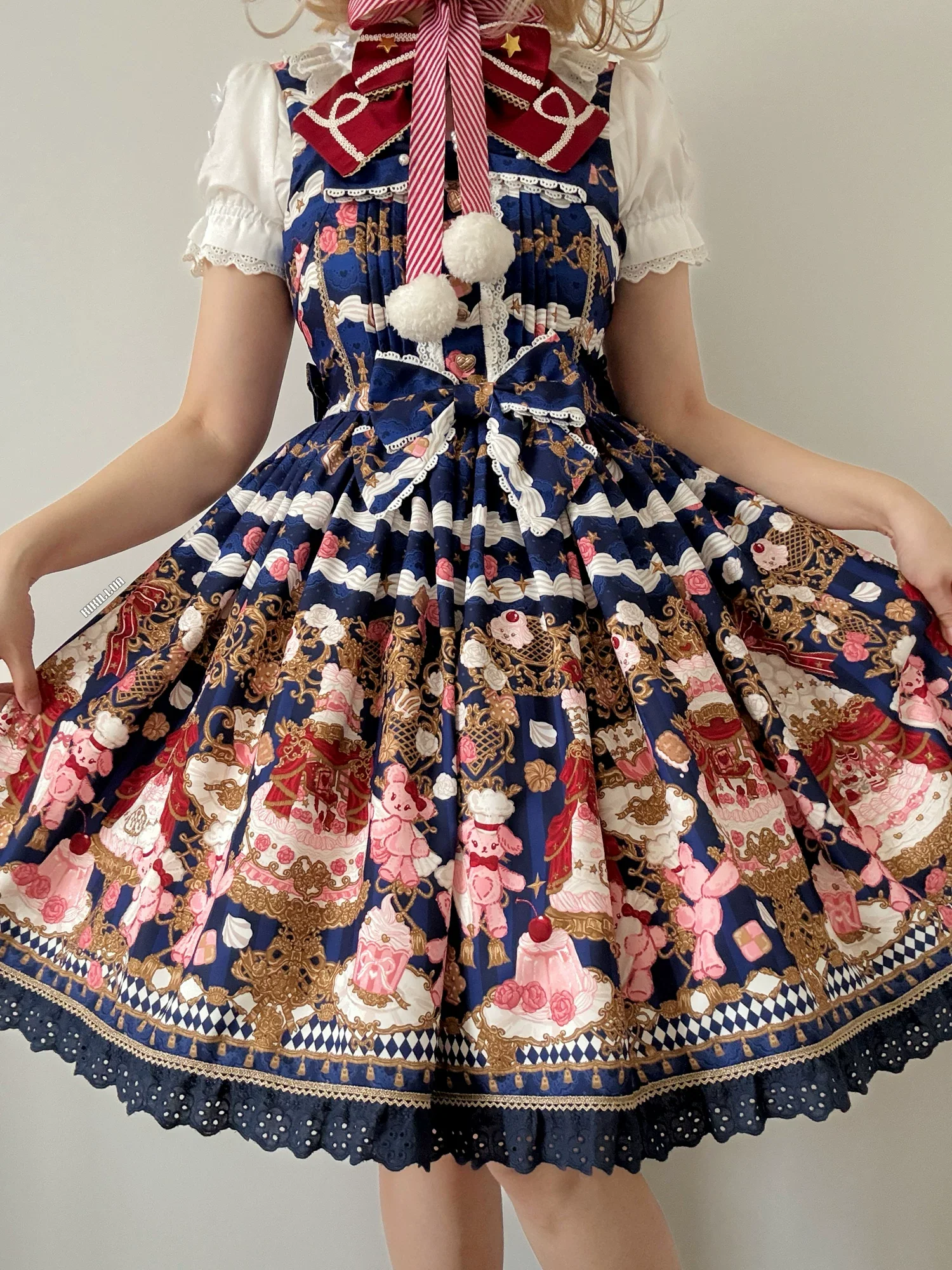 Sugar Festivaly - Kawaii Lolita JSK Dress, Cake & Bear Print - Image 40