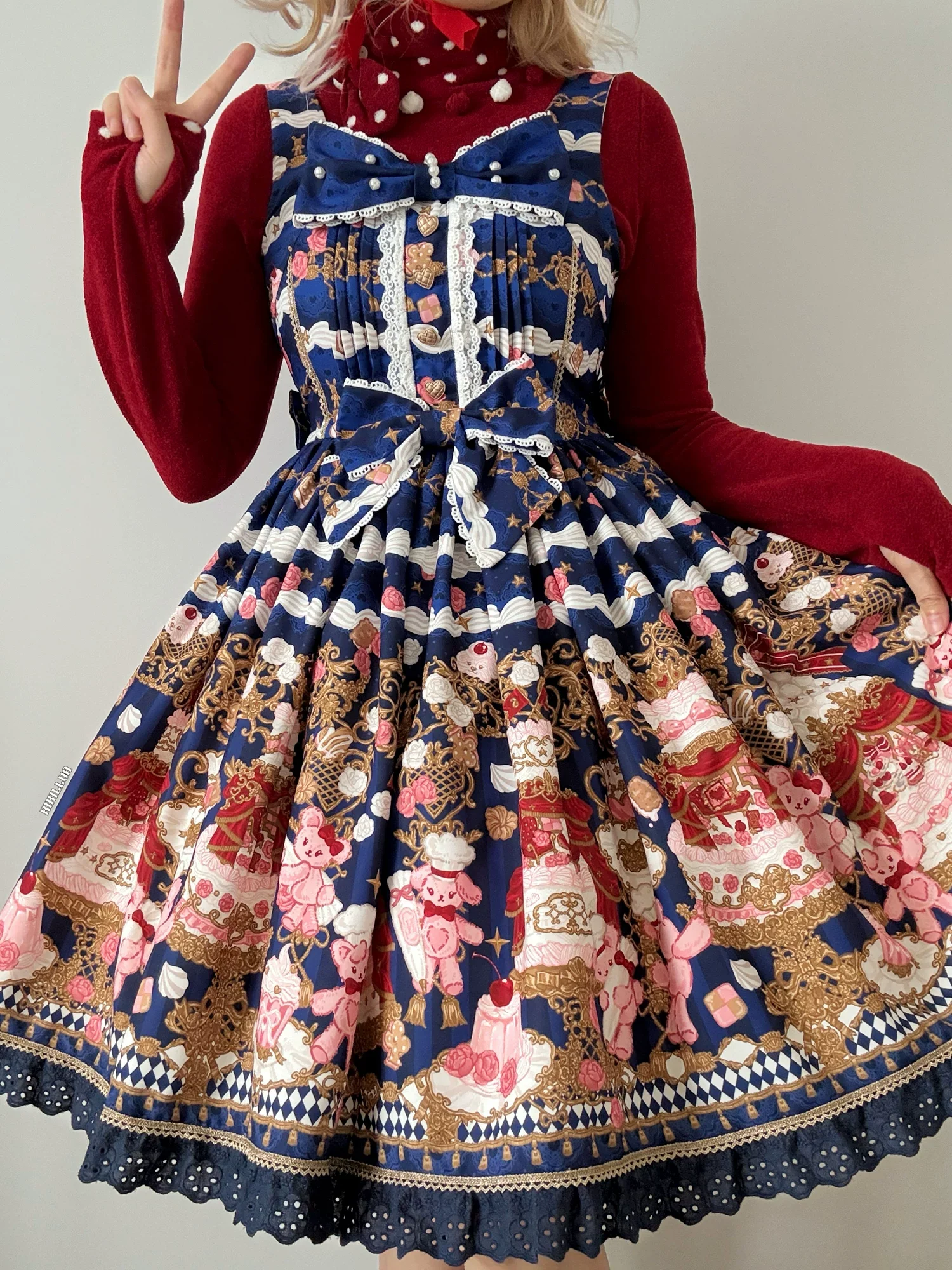 Sugar Festivaly - Kawaii Lolita JSK Dress, Cake & Bear Print - Image 41