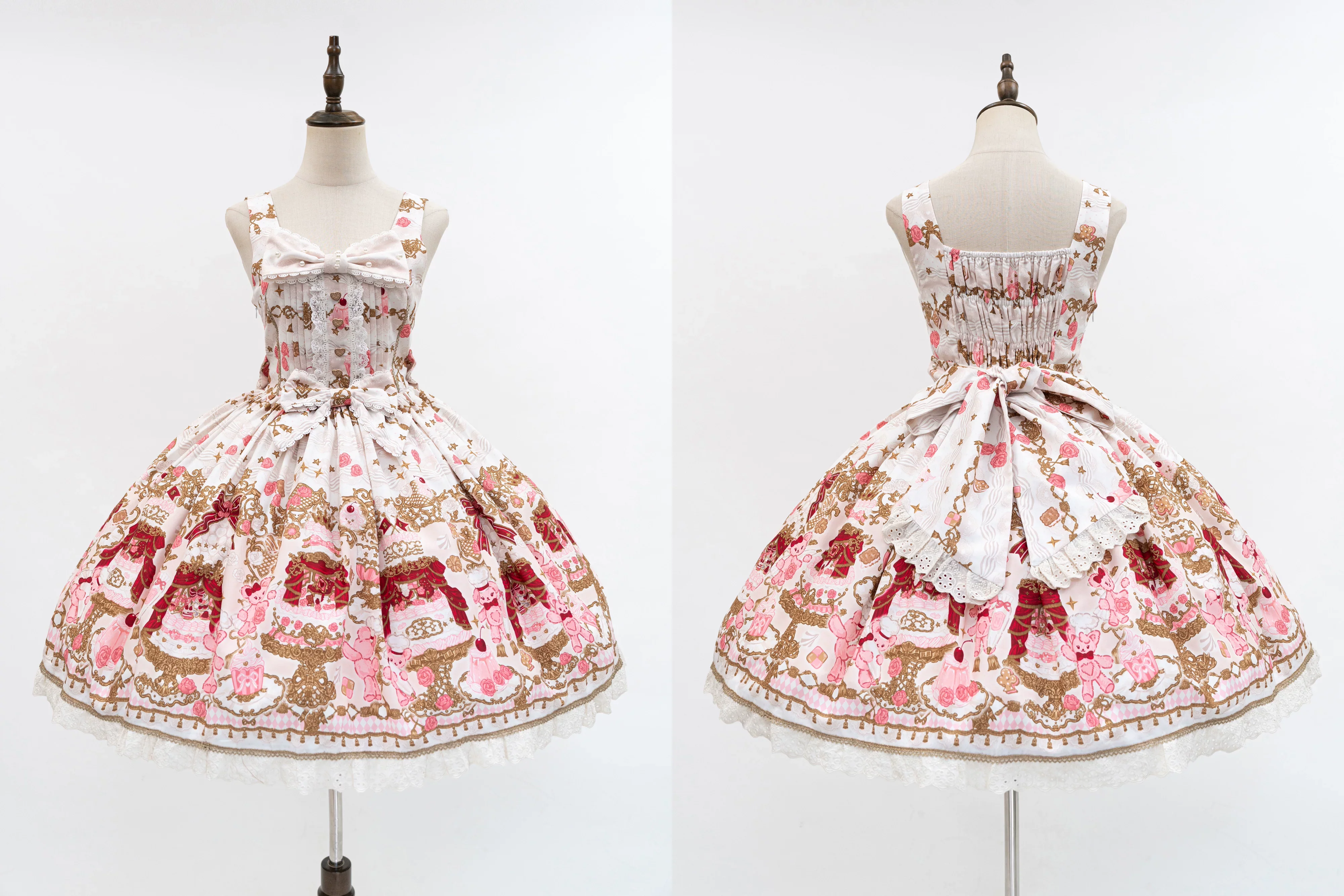 Sugar Festivaly - Kawaii Lolita JSK Dress, Cake & Bear Print - Image 5