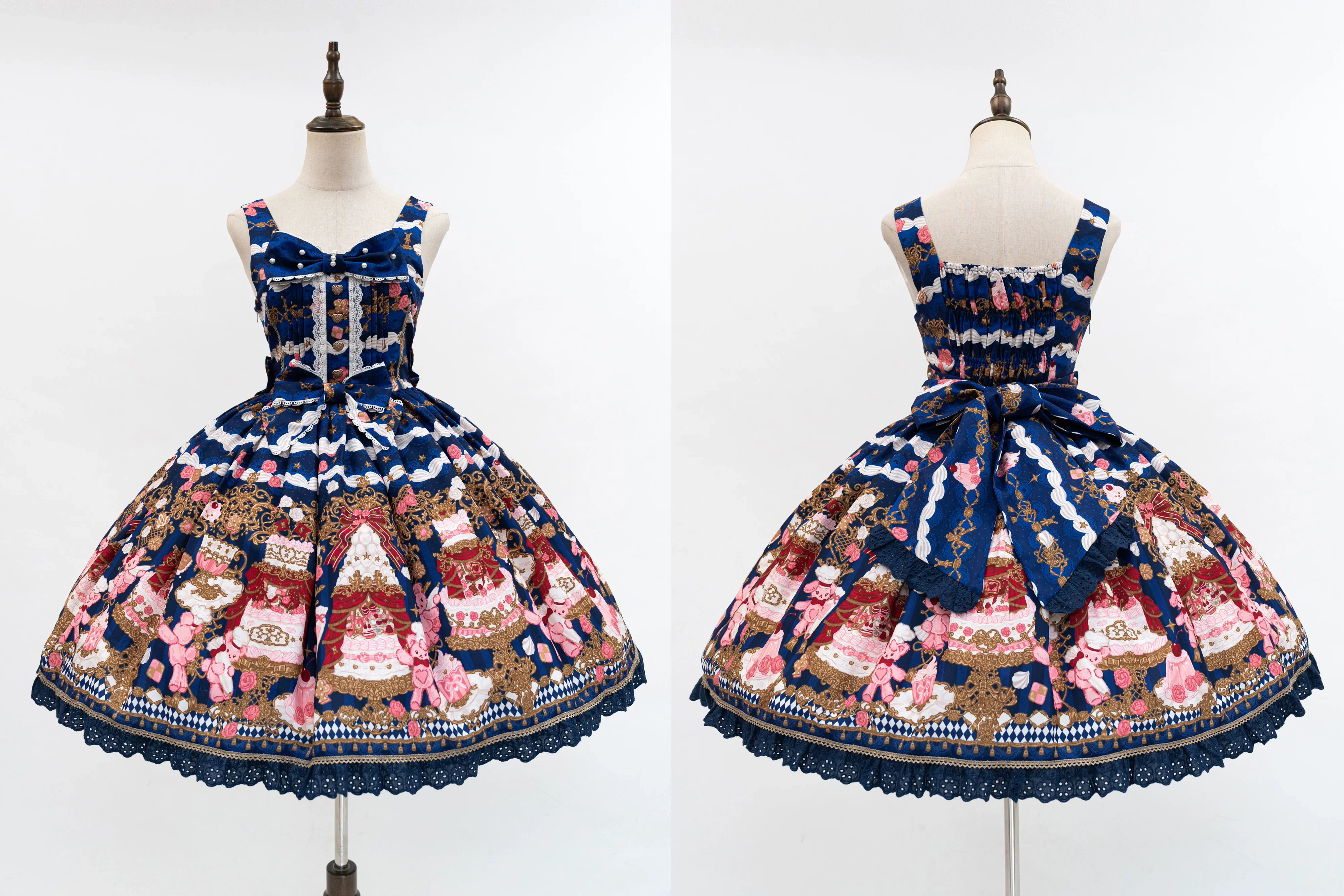 Sugar Festivaly - Kawaii Lolita JSK Dress, Cake & Bear Print - Image 6