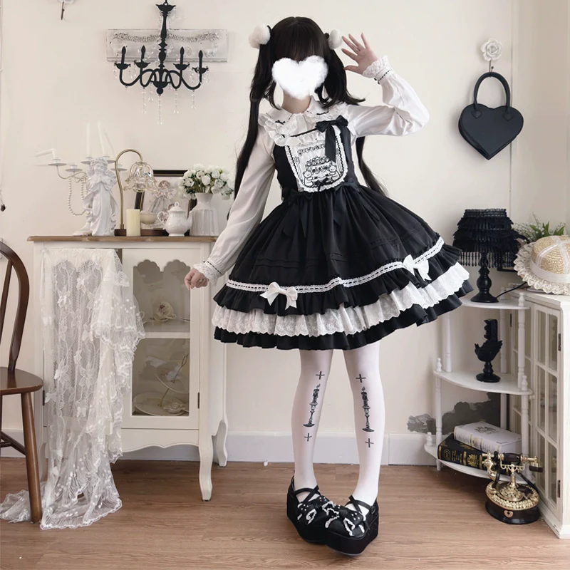Hanguliang - Sweet Bear - Kawaii Lolita JSK Dress Embroidery Flounce Hem - Image 12