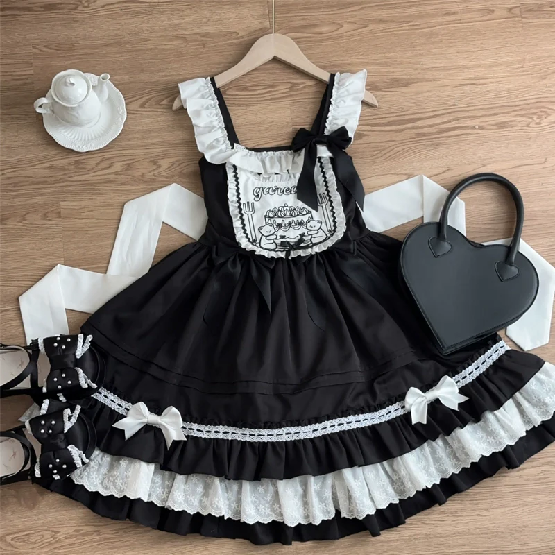 Hanguliang - Sweet Bear - Kawaii Lolita JSK Dress Embroidery Flounce Hem - Image 17