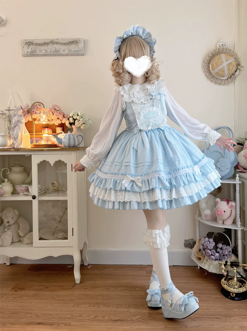 Hanguliang - Sweet Bear - Kawaii Lolita JSK Dress Embroidery Flounce Hem - Image 21