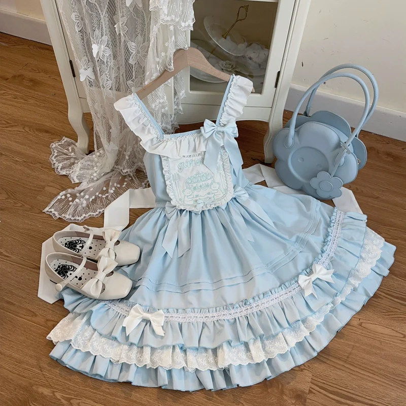 Hanguliang - Sweet Bear - Kawaii Lolita JSK Dress Embroidery Flounce Hem - Image 27