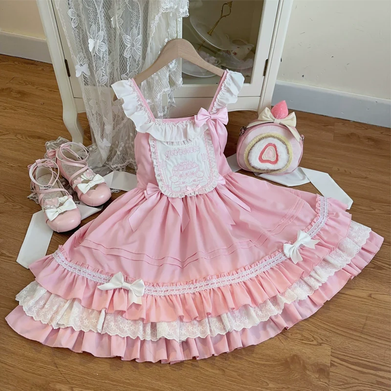Hanguliang - Sweet Bear - Kawaii Lolita JSK Dress Embroidery Flounce Hem - Image 8