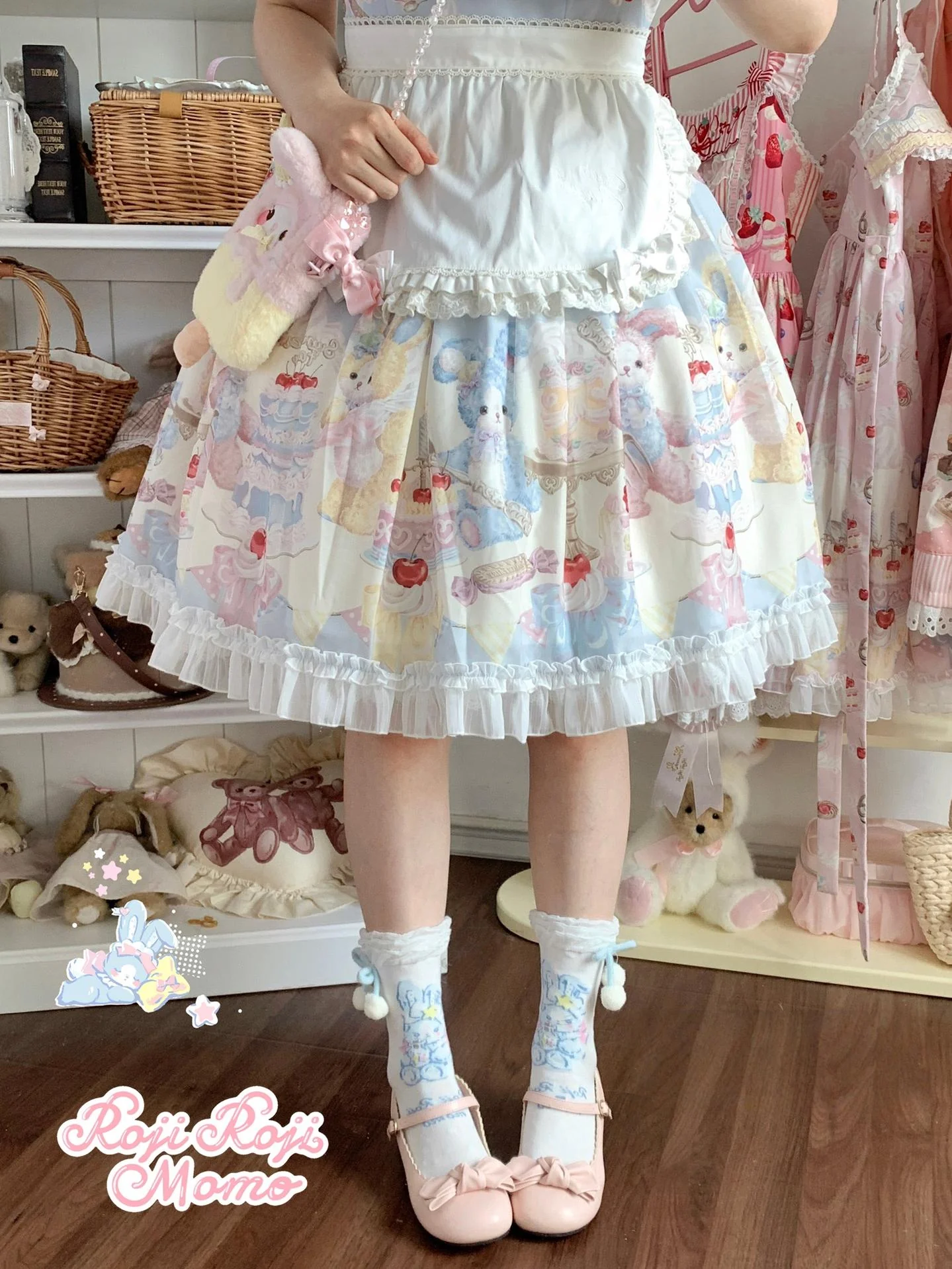 Roji Roji - Kawaii Lolita Mid-Calf Socks, Rabbit Print - Image 3
