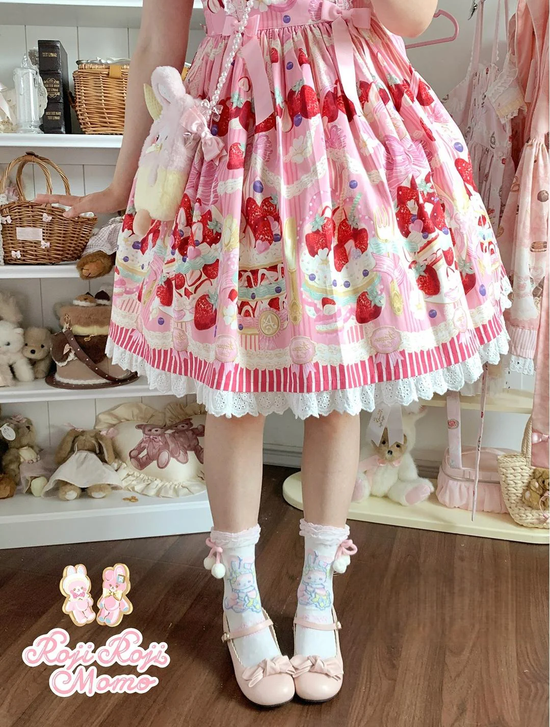 Roji Roji - Kawaii Lolita Mid-Calf Socks, Rabbit Print - Image 6