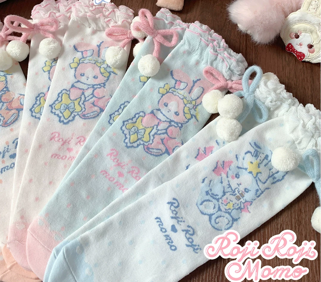 Roji Roji - Kawaii Lolita Mid-Calf Socks, Rabbit Print - Image 8
