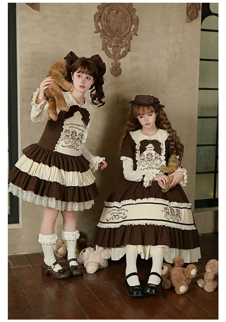 With PUJI - Sugar Frost Tale - Kawaii Lolita OP Button Closure Dress, Lamb & Bunny Embroidery - Image 10