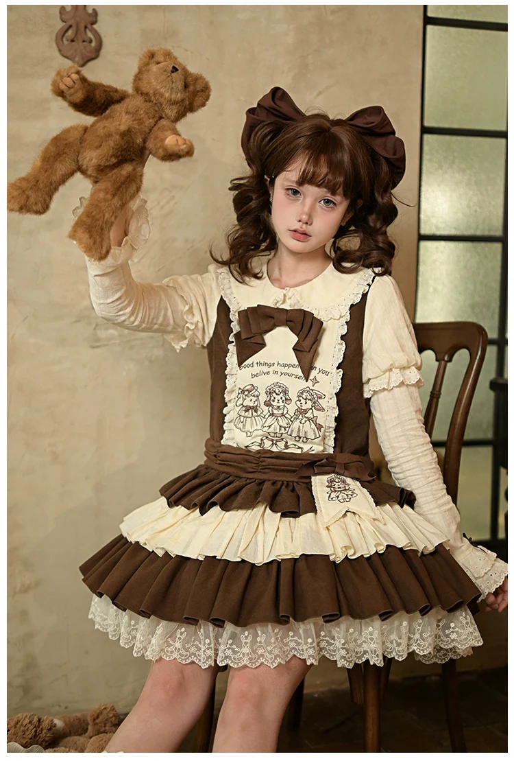 With PUJI - Sugar Frost Tale - Kawaii Lolita OP Button Closure Dress, Lamb & Bunny Embroidery - Image 15