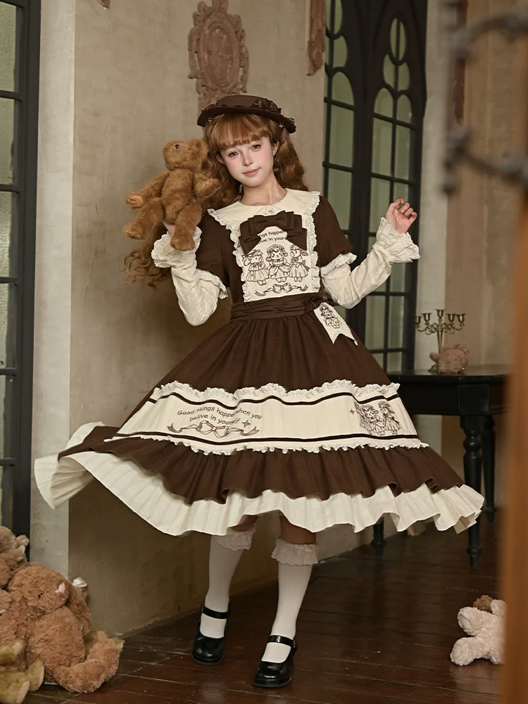 With PUJI - Sugar Frost Tale - Kawaii Lolita OP Button Closure Dress, Lamb & Bunny Embroidery - Image 16