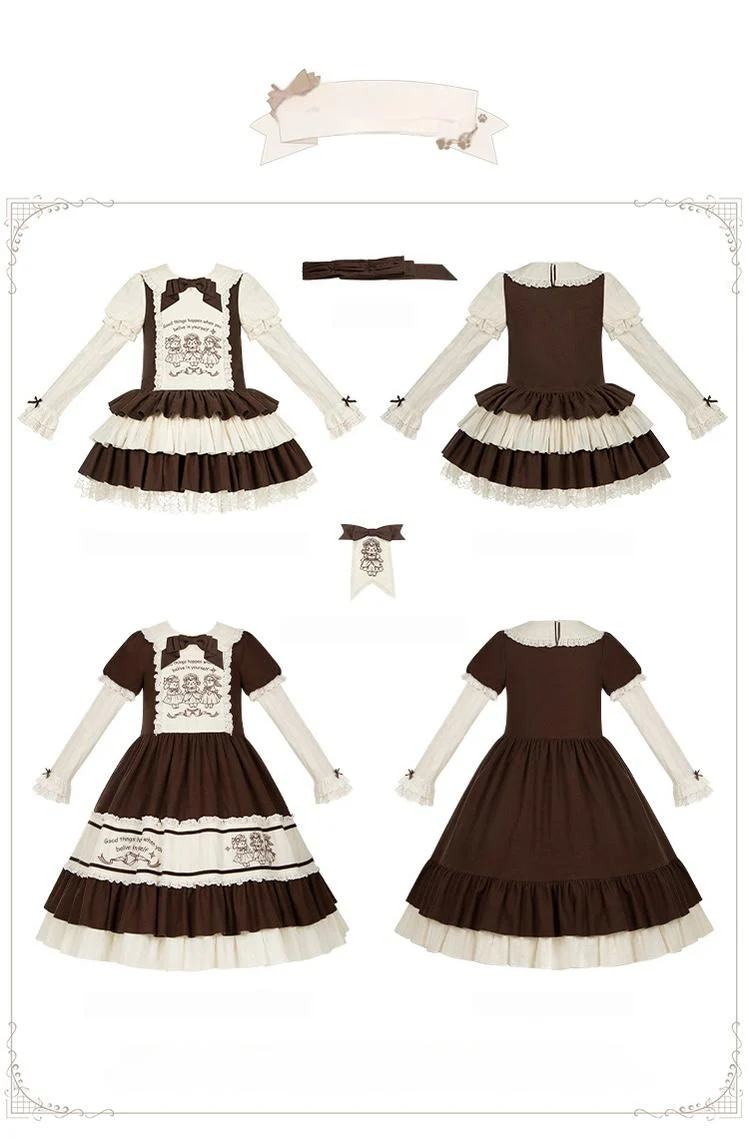 With PUJI - Sugar Frost Tale - Kawaii Lolita OP Button Closure Dress, Lamb & Bunny Embroidery - Image 27