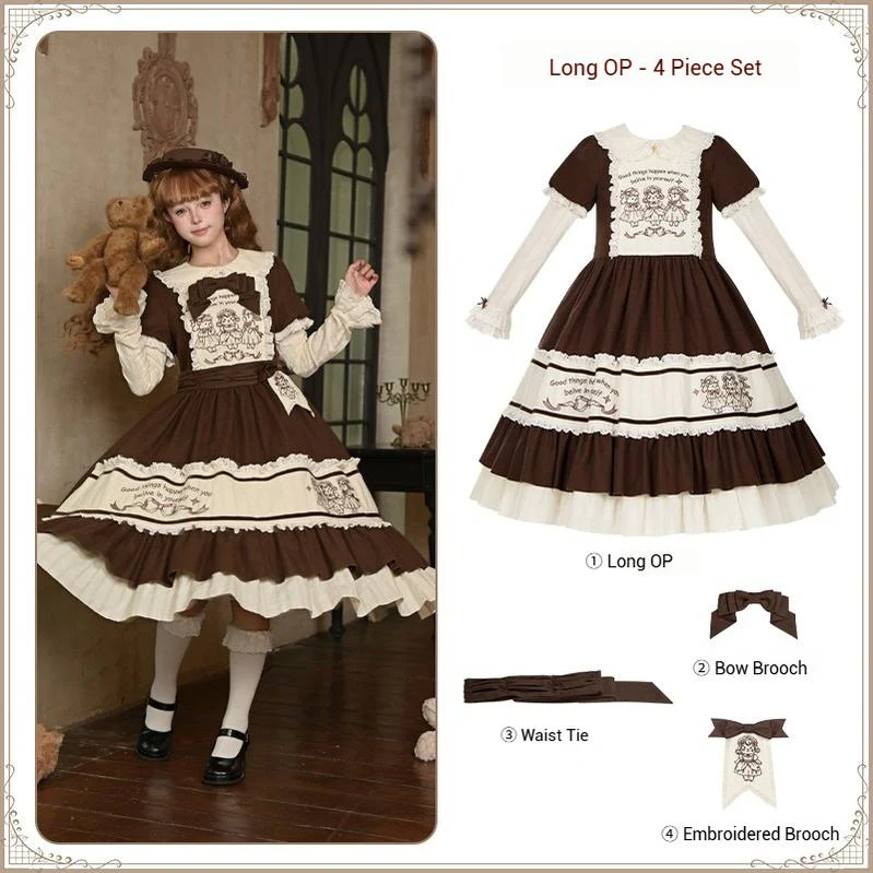 With PUJI - Sugar Frost Tale - Kawaii Lolita OP Button Closure Dress, Lamb & Bunny Embroidery - Image 28