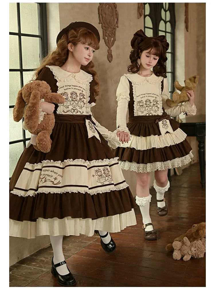 With PUJI - Sugar Frost Tale - Kawaii Lolita OP Button Closure Dress, Lamb & Bunny Embroidery - Image 3