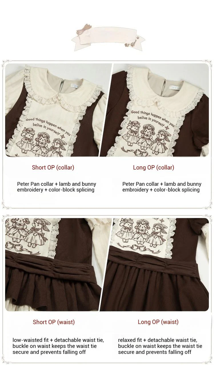 With PUJI - Sugar Frost Tale - Kawaii Lolita OP Button Closure Dress, Lamb & Bunny Embroidery - Image 31