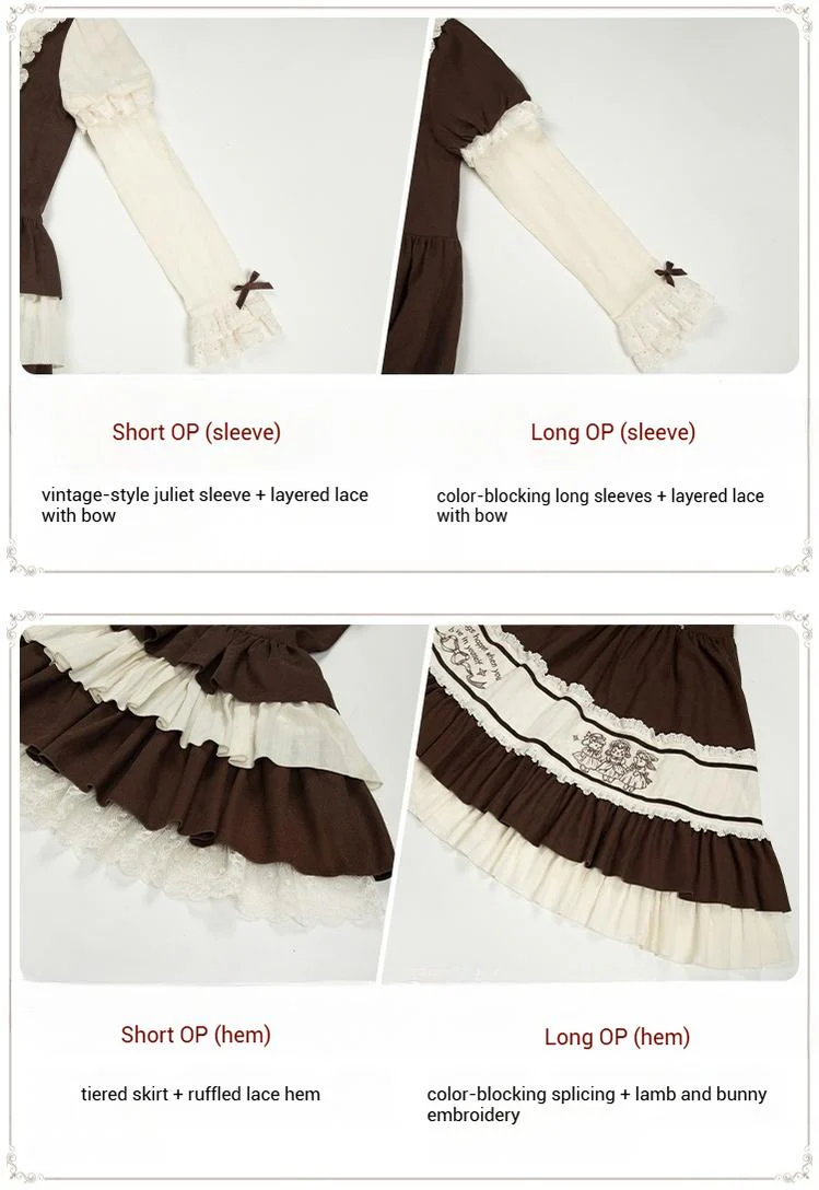 With PUJI - Sugar Frost Tale - Kawaii Lolita OP Button Closure Dress, Lamb & Bunny Embroidery - Image 32