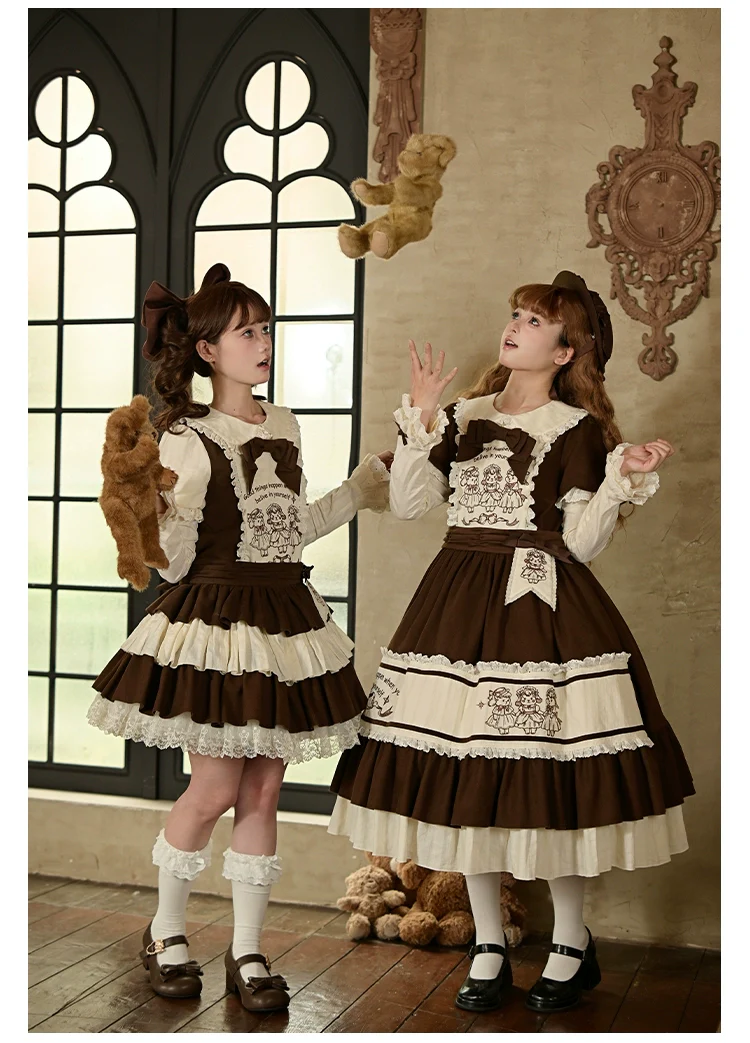 With PUJI - Sugar Frost Tale - Kawaii Lolita OP Button Closure Dress, Lamb & Bunny Embroidery - Image 4