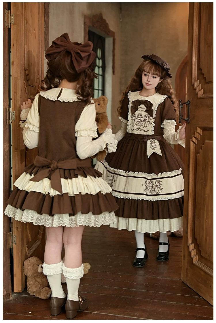 With PUJI - Sugar Frost Tale - Kawaii Lolita OP Button Closure Dress, Lamb & Bunny Embroidery - Image 7