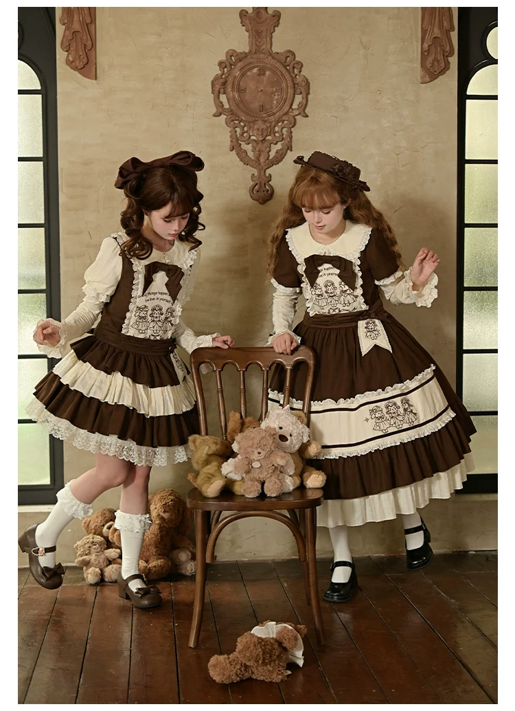 With PUJI - Sugar Frost Tale - Kawaii Lolita OP Button Closure Dress, Lamb & Bunny Embroidery - Image 9