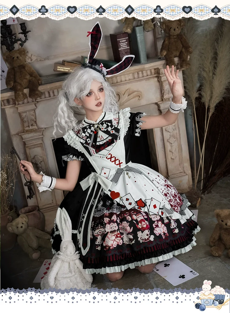 Alice - Kawaii Lolita OP Dress, Rabbit & Playing Card Motifs - Image 16