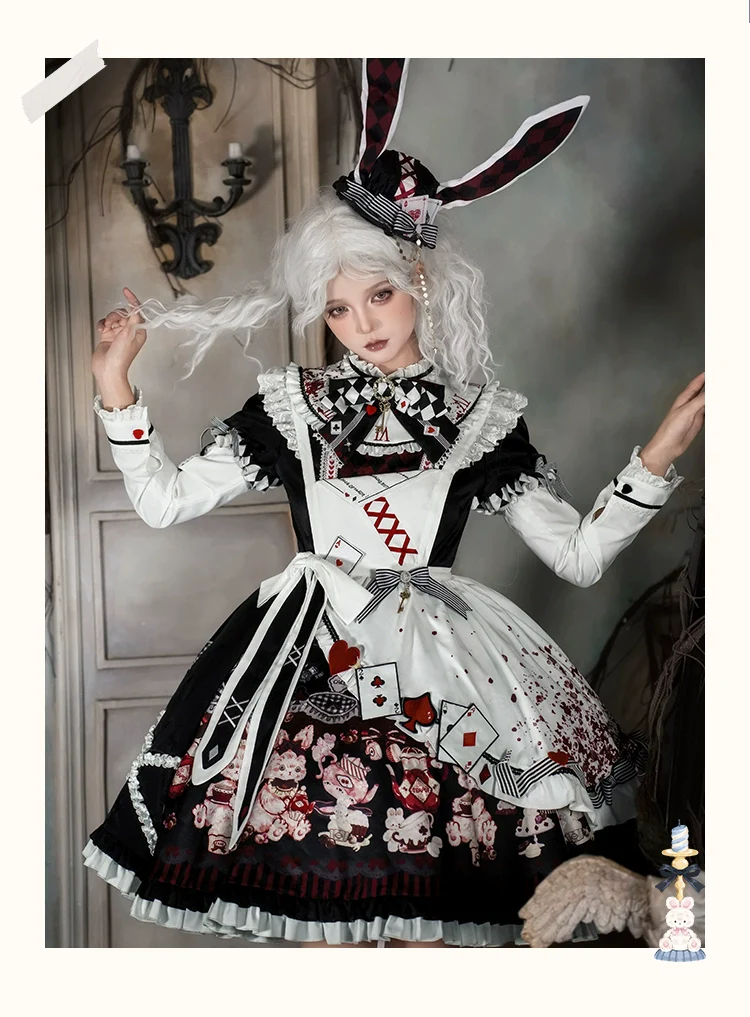 Alice - Kawaii Lolita OP Dress, Rabbit & Playing Card Motifs - Image 17