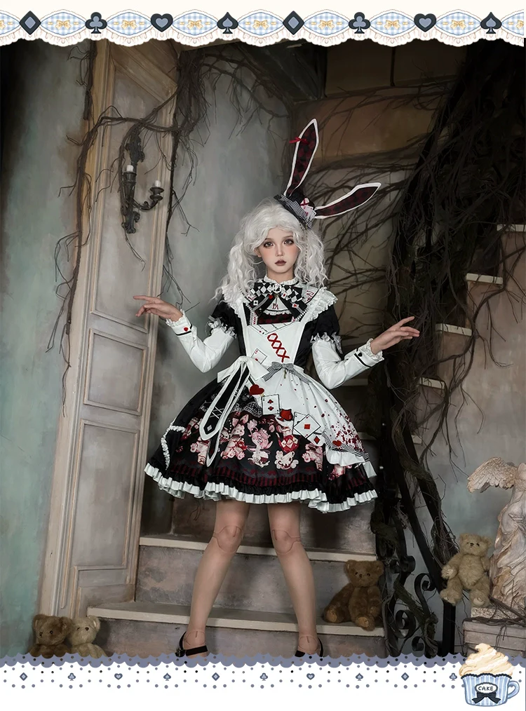 Alice - Kawaii Lolita OP Dress, Rabbit & Playing Card Motifs - Image 18