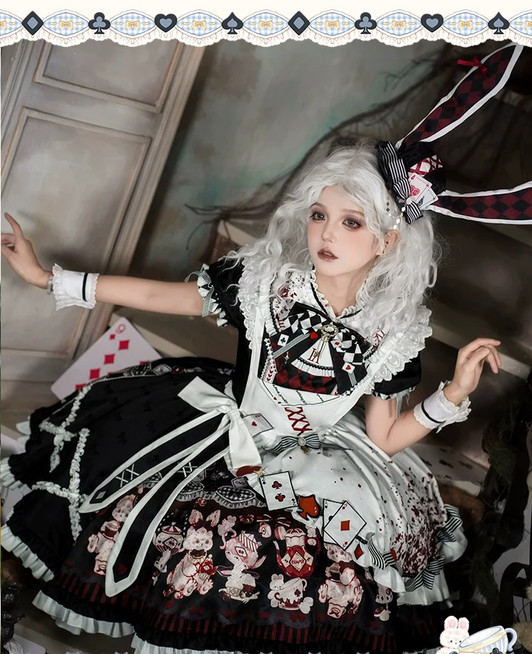 Alice - Kawaii Lolita OP Dress, Rabbit & Playing Card Motifs - Image 20