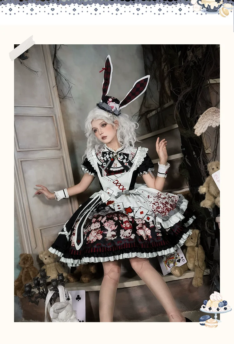 Alice - Kawaii Lolita OP Dress, Rabbit & Playing Card Motifs - Image 21
