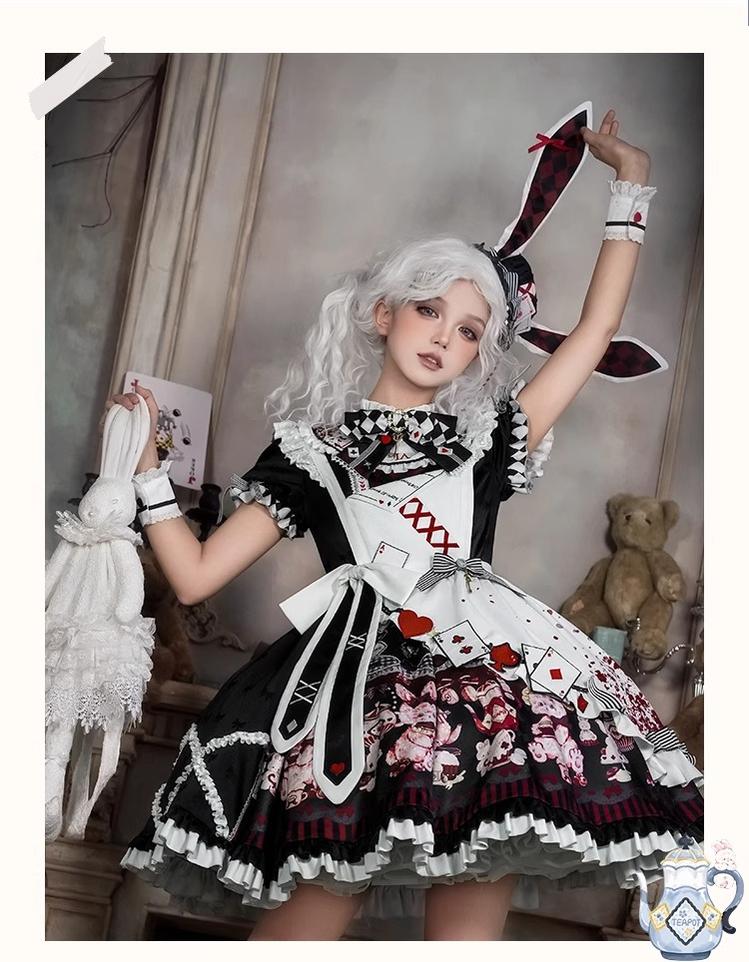 Alice - Kawaii Lolita OP Dress, Rabbit & Playing Card Motifs - Image 23