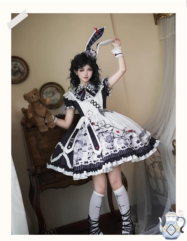 Alice - Kawaii Lolita OP Dress, Rabbit & Playing Card Motifs - Image 24