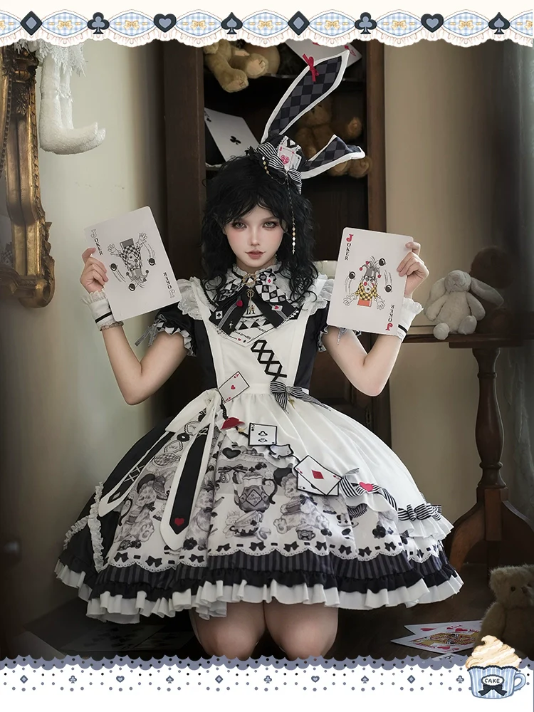 Alice - Kawaii Lolita OP Dress, Rabbit & Playing Card Motifs - Image 25